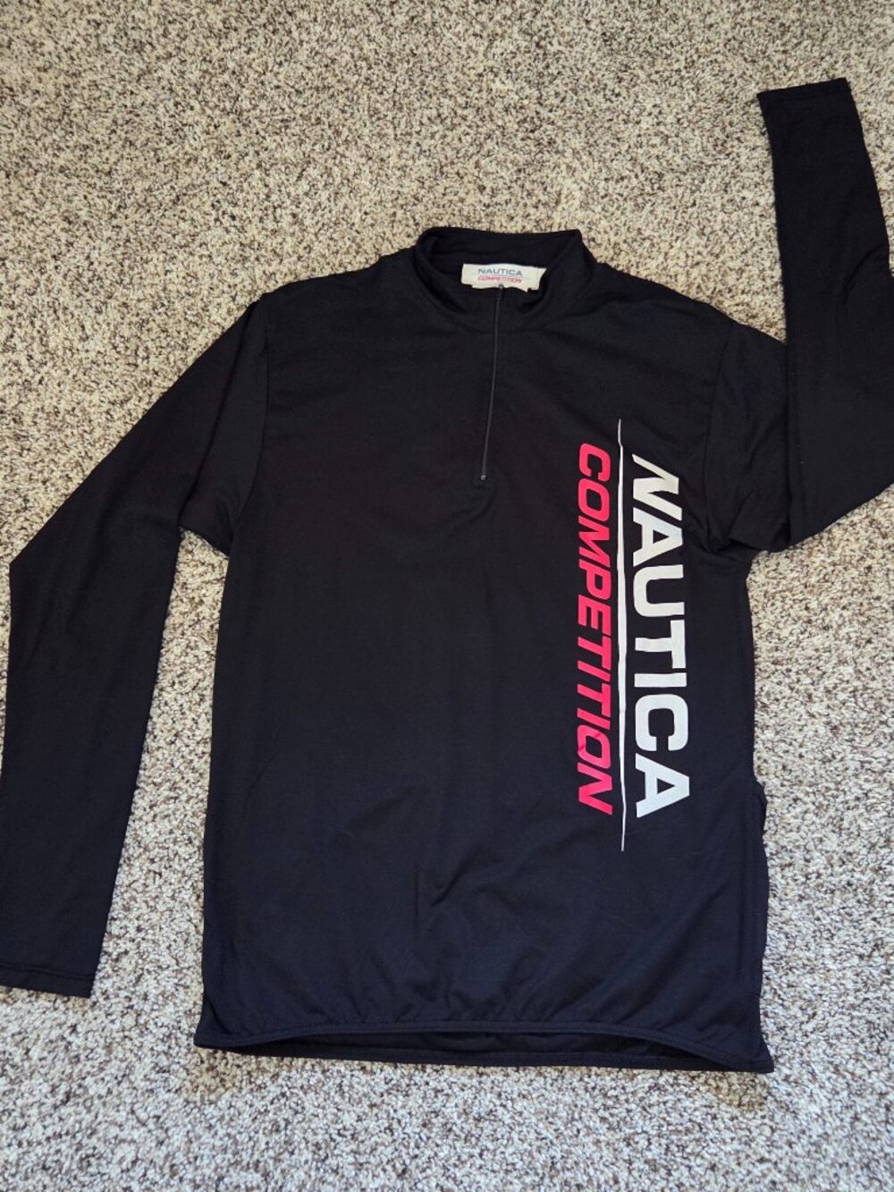 Vintage Nautica Competition 1/4 Zip Bicycling Shirt Mens Large Black Y2K Pockets